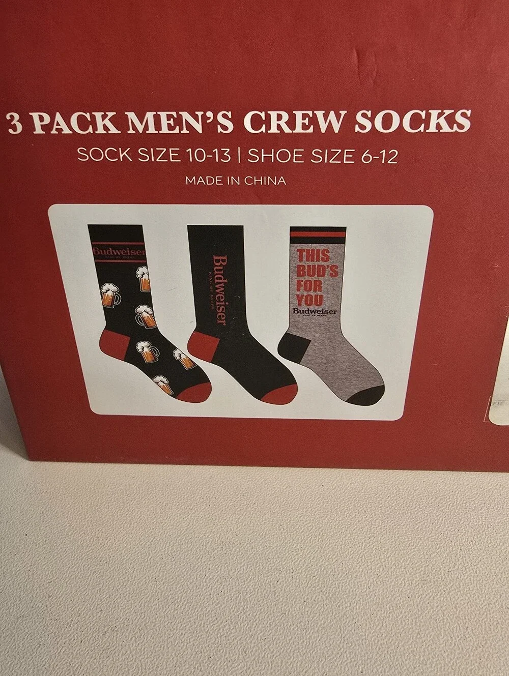3 Pack Men's Budweiser Crew Socks Sock Size 10-13 Shoe Size 6-12 Beer Mugs NEW